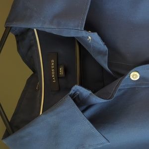 No Iron Pinpoint Navy Land's End 24W Button Down